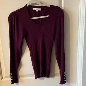 Loft Deep Purple Ribbed Long Sleeve Top